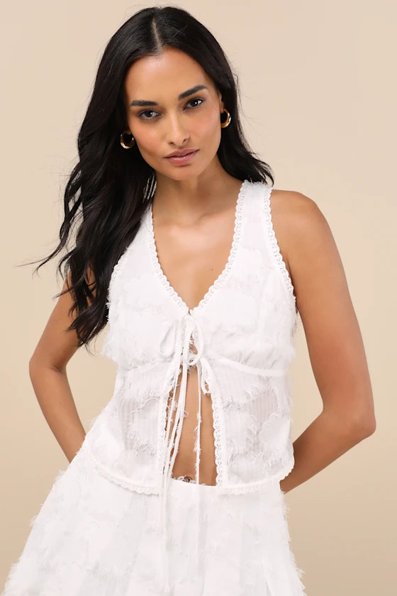 Cilla White Textured Tie-Front Tank Top | Lulus