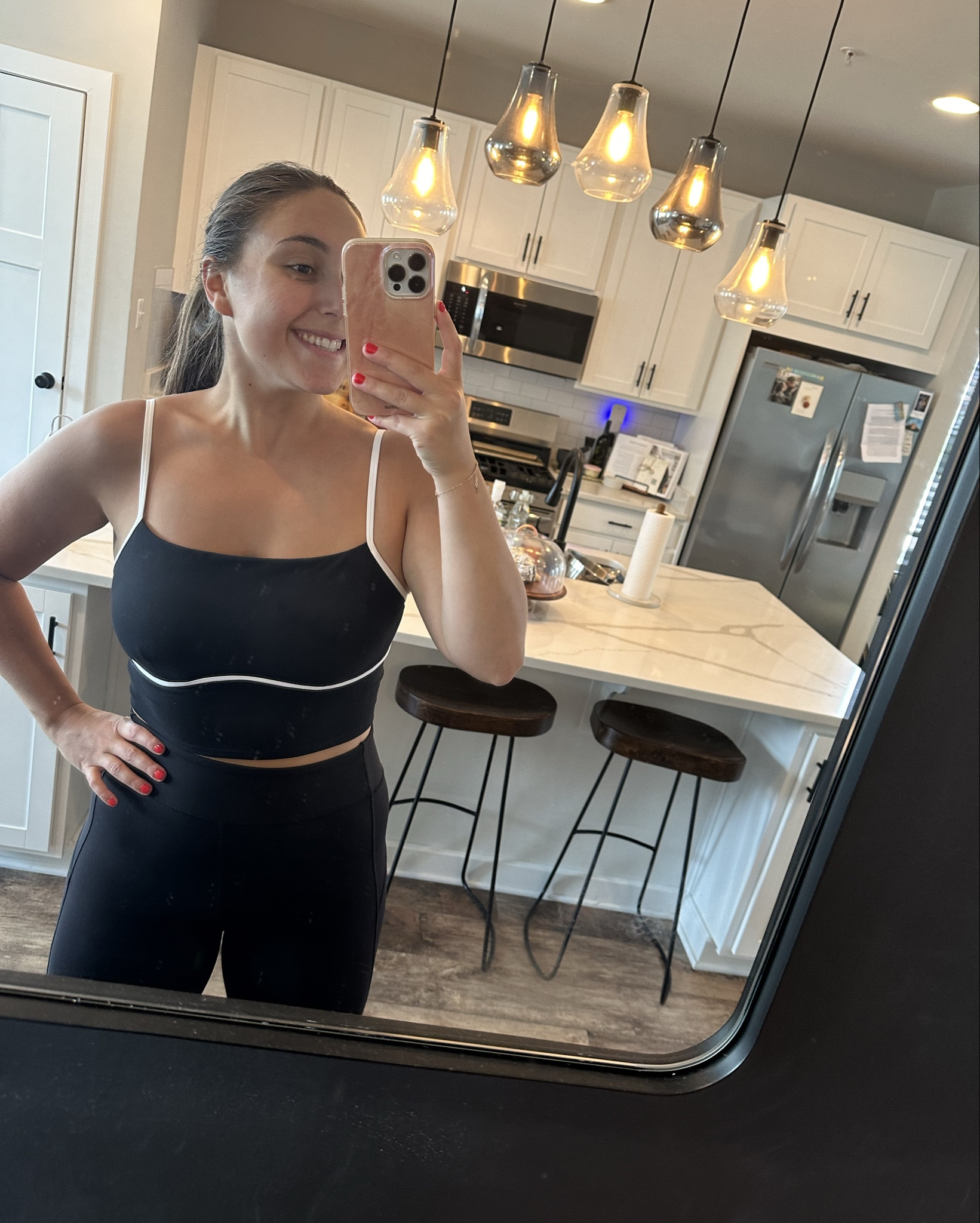 Cute workout top🖤 Not super supportive but good for walks or leisure! Adds something to an all black outfit 🙌🏽

This is a size large but I wish I got the medium! Also planning on getting the pants and throwing a white jacket over it for fall transition :) 

#LTKStyleTip #LTKActive #LTKFitness
