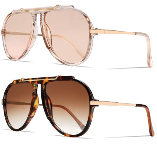 GUVIVI Oversized Aviator Sunglasses for Women Men 70s Retro Gold Metal Sun Glasses Tangle Free Square Aviators | Amazon (US)