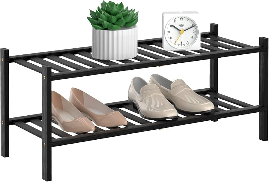 2-Tier Natural Bamboo Shoe Rack - Stackable Storage Shelf with Multi-Function Combinations - Free... | Amazon (US)