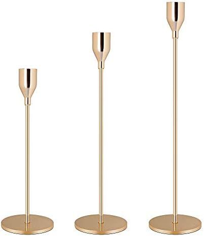 SPETYORT Set of 3 Candle Holders Rose Gold Matte Black Taper Candlesticks Wedding Dinning Party T... | Amazon (US)