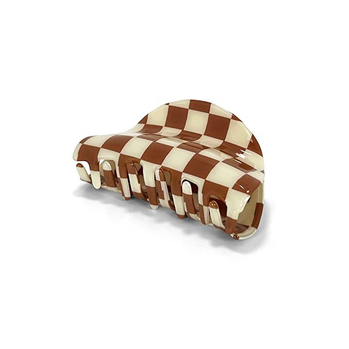 Checkered Hair Clip Claw Acrylic Strong Hold Women's Accessory for all Hair Type, Brown | Amazon (US)