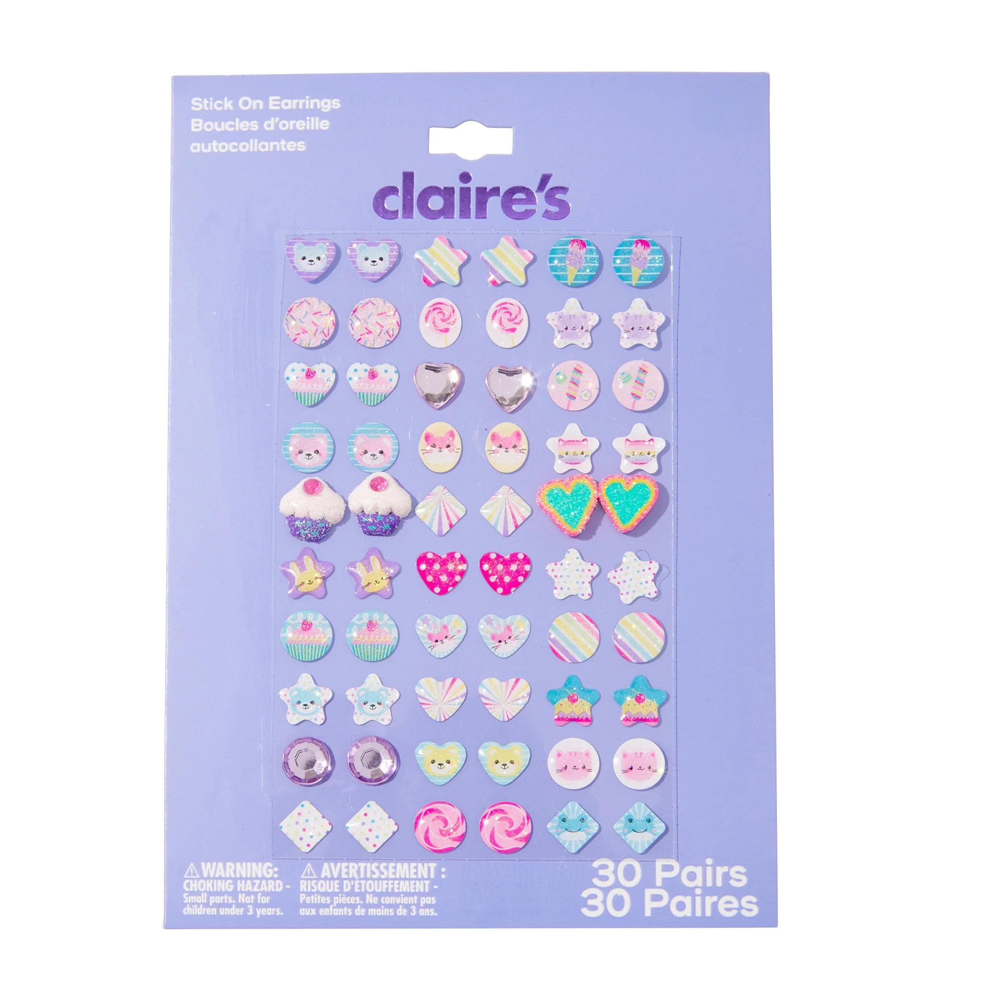 Claire's Children's Sweet Treats Rainbow Stick-on Earring Set, 30-Pack | Walmart (US)