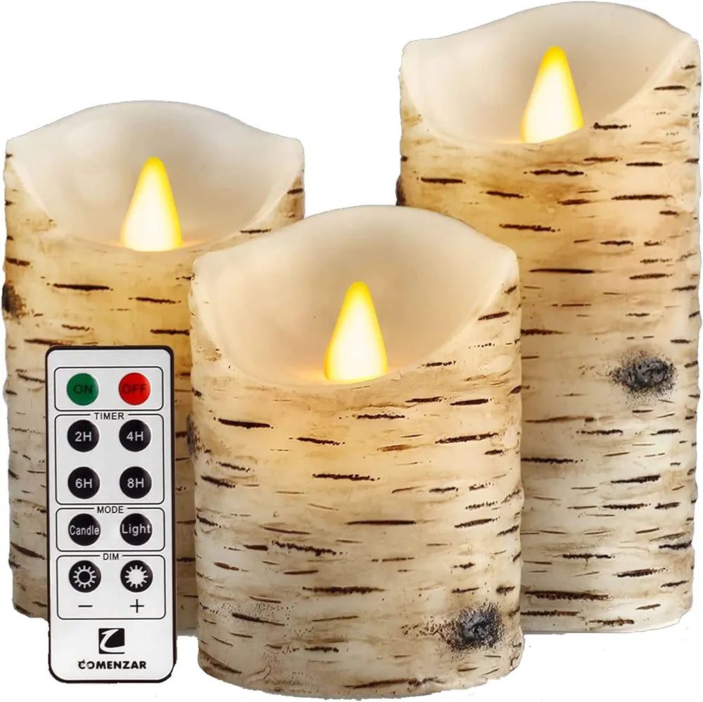 Comenzar Birch Candles Flickering Flameless Birch Candles LED Candles Set of 3 (H: 4" 5" 6" x D: ... | Amazon (US)
