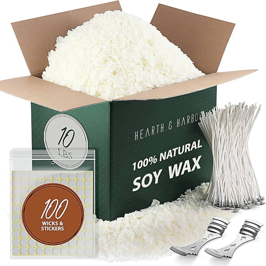 Hearth & Harbor Soy Candle Wax for Candle Making 10 lb Bag, Premium Natural Soy Wax Flakes, 100 C... | Amazon (US)