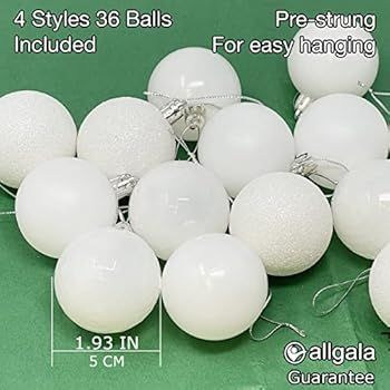 allgala 36 PK 2 Inch (5CM) Christmas Ornament Balls for Xmas Tree-4 Style-White | Amazon (US)