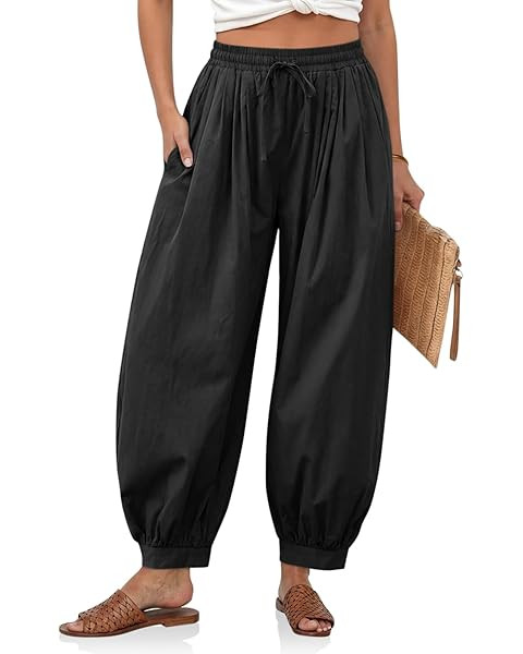 LETSVDO Women's Palazzo Balloon Pants Drawstring Waist Wide Leg Pleated Barrel Harem Pants Baggy ... | Amazon (US)