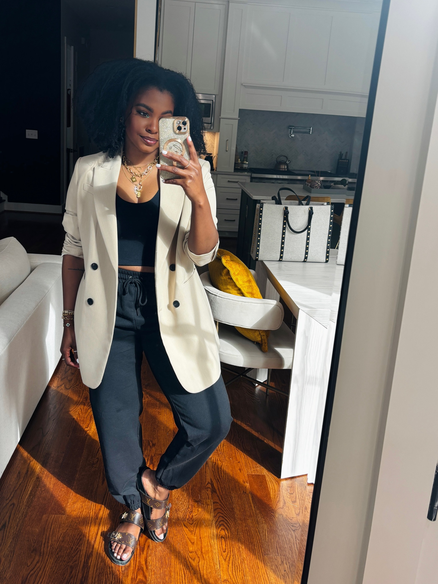 running errands but make it cute. 
This tank is amazing quality but it definitely pushes the girls up. Will go without a bra next time. 
Blazer: XL (I wanted that really oversized look)
Tank: Large
Bottoms: Large 
Sandals: I LOVE these LV sandals but don’t love the US price. Will be getting another pair when I’m in Europe later this year. 


#LTKstyletip #LTKmidsize #LTKshoecrush