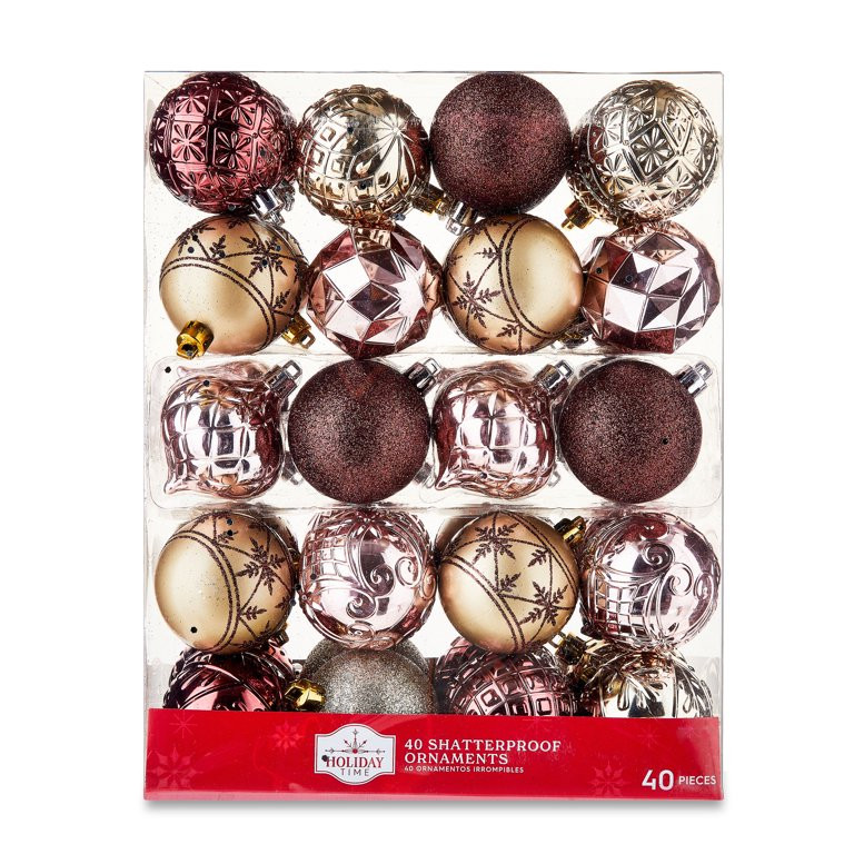 60mm Blush Pink and Champagne Gold Shatterproof Ball Ornament, 40 Count, 0.1675 lb, by Holiday Ti... | Walmart (US)