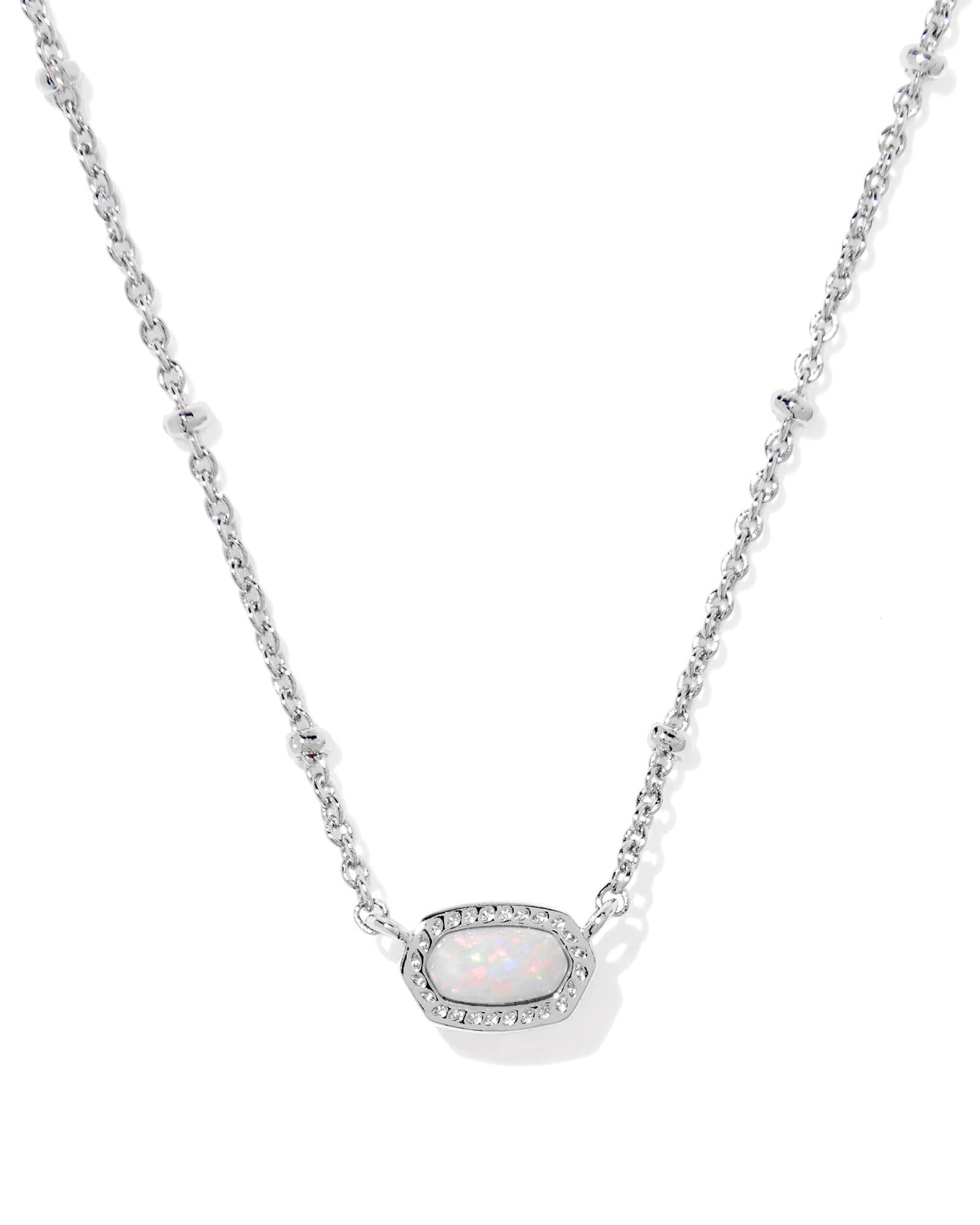 Kendra Scott Mini Elisa Silver Satellite Short Pendant Necklace | Kyocera Opal/Metal Rhodium | Kendra Scott