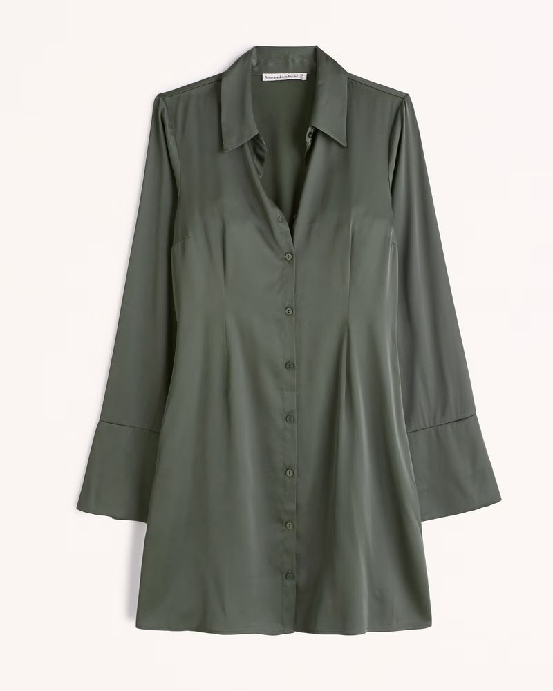 Women's Long-Sleeve Satin Shirt Dress | Women's Dresses & Jumpsuits | Abercrombie.com | Abercrombie & Fitch (US)