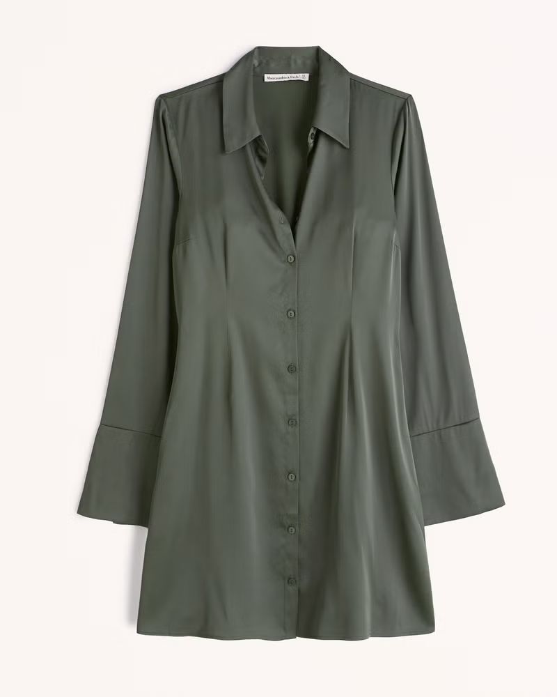 Long-Sleeve Satin Shirt Dress | Abercrombie & Fitch (US)