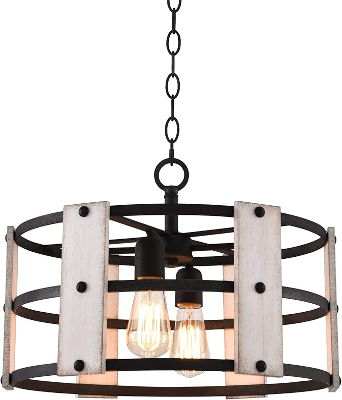 Kira Home Madera 17" 4-Light Modern Farmhouse Chandelier + Wood and Metal Round Shade, 2 Wood Pan... | Amazon (US)