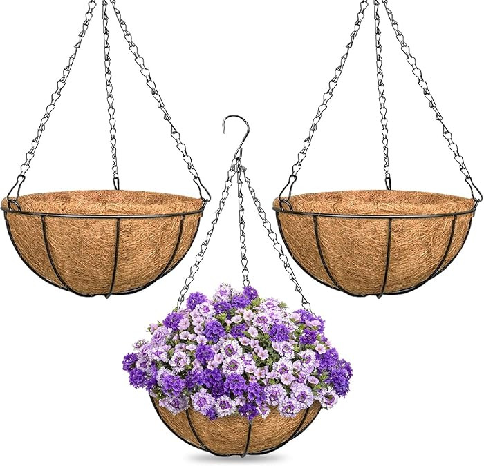 ZeeDix 3 Pack 16 Inch Large Hanging Baskets for Plants Outdoor with Coconut Liners Replacement, H... | Amazon (US)