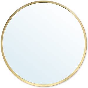 ZENIDA Round Wall Mirror,24-inch Large Circle Mirror,Gold Metal Framed Wall-Mounted Bathroom Mirr... | Amazon (US)