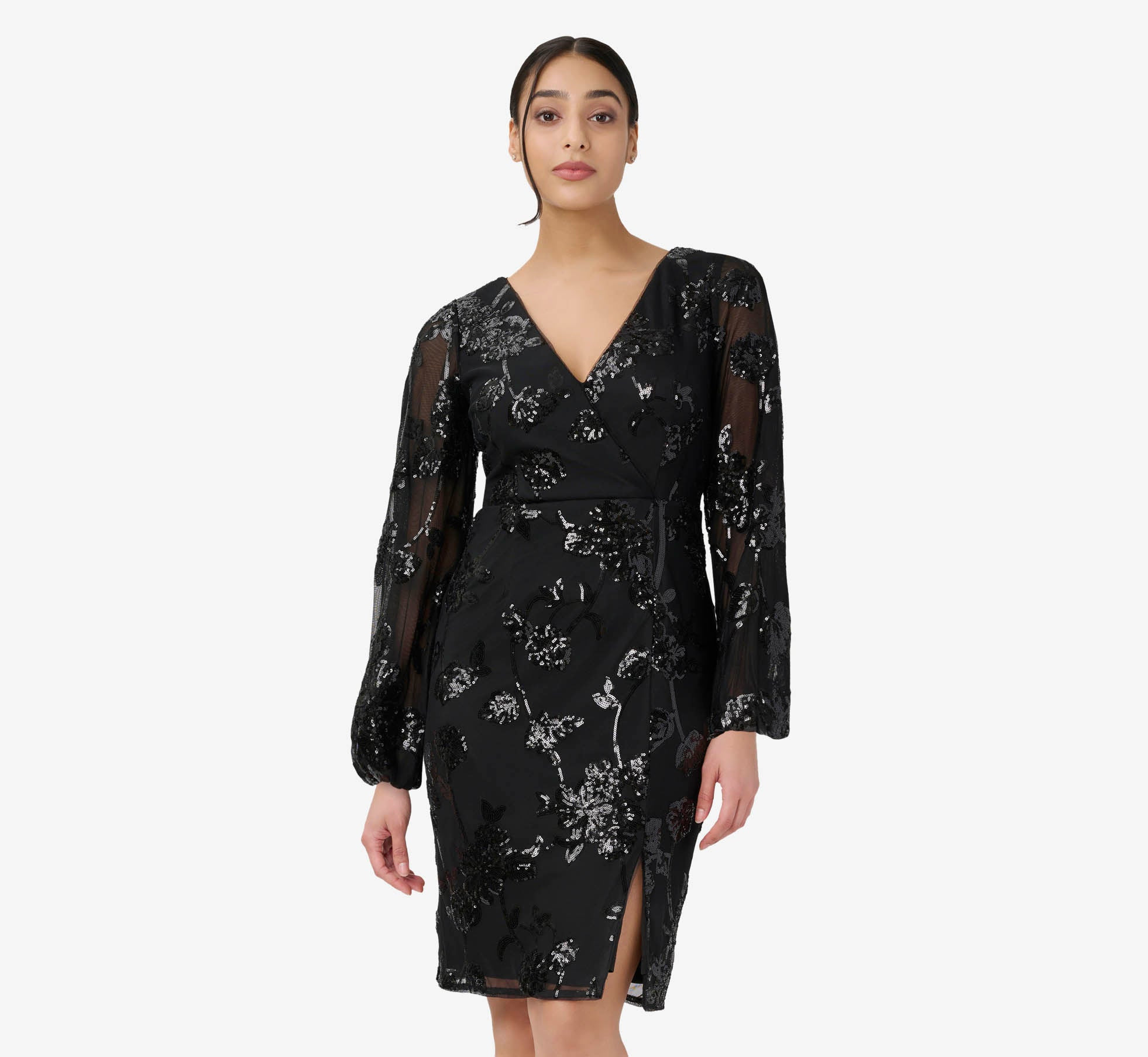 Beaded Short Sheath Cocktail Dress In Black | Adrianna Papell