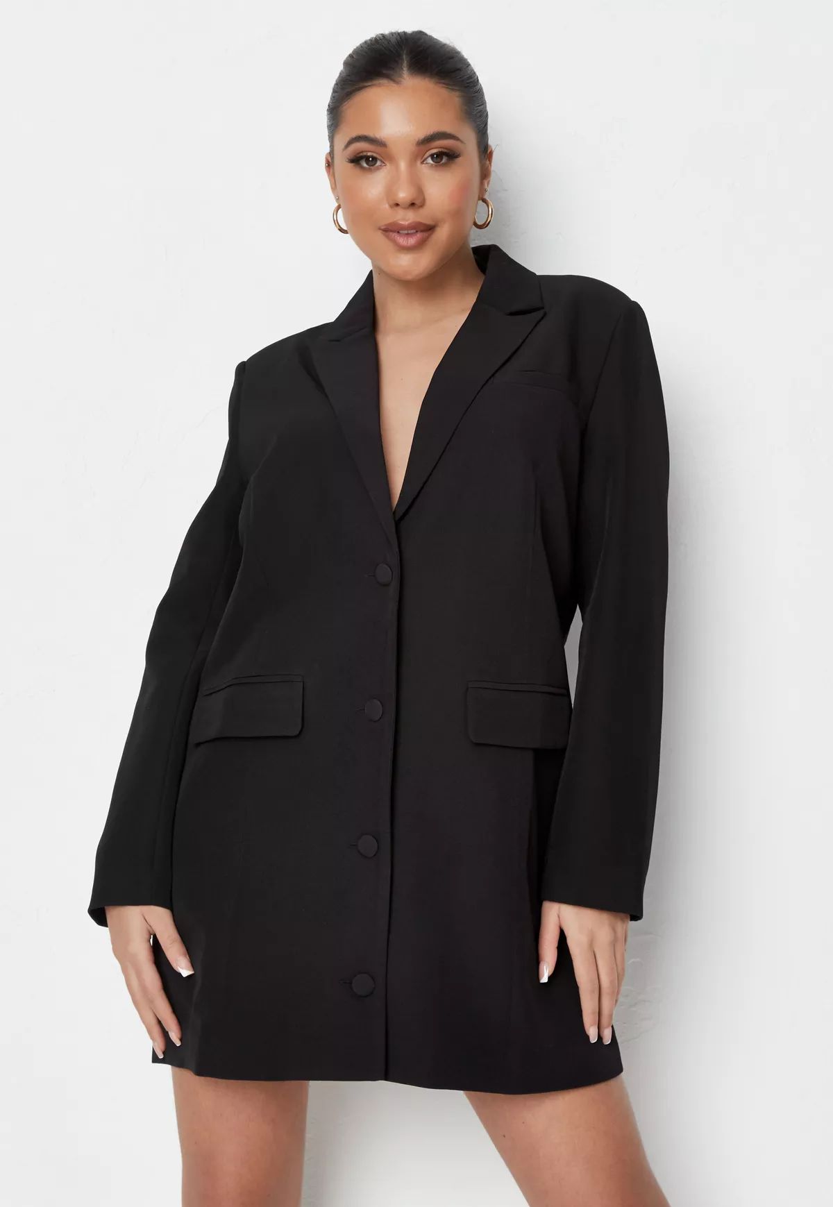 Missguided - Black Button Front Oversized Blazer Dress | Missguided (US & CA)