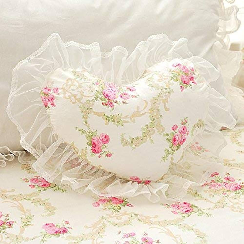 LELVA Floral Ruffle Bed Sofa Cushion Decorative Throw Pillows with Inserts (Heart Pillow) | Amazon (US)