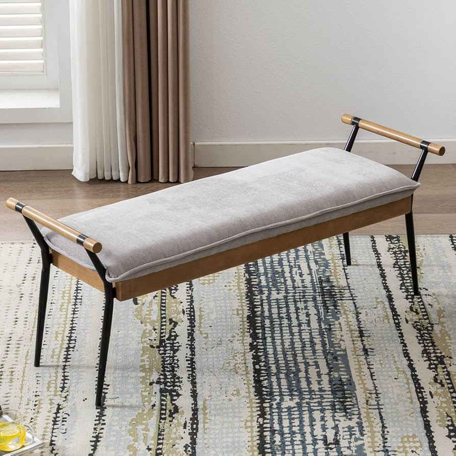 LukeAlon Modern Chenille Entryway Bench, Upholstered End of Bed Bench with Arms Classic Bedroom O... | Amazon (US)