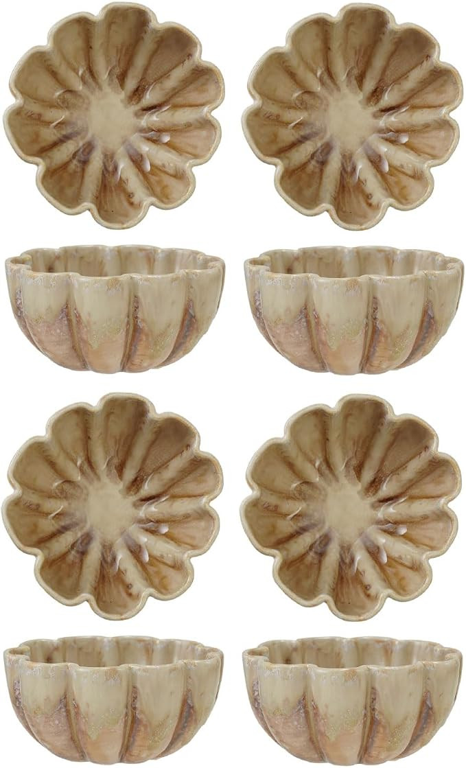 Creative Co-Op Round Stoneware Fluted Scalloped Bowls, Brown, Set of 4 | Amazon (US)