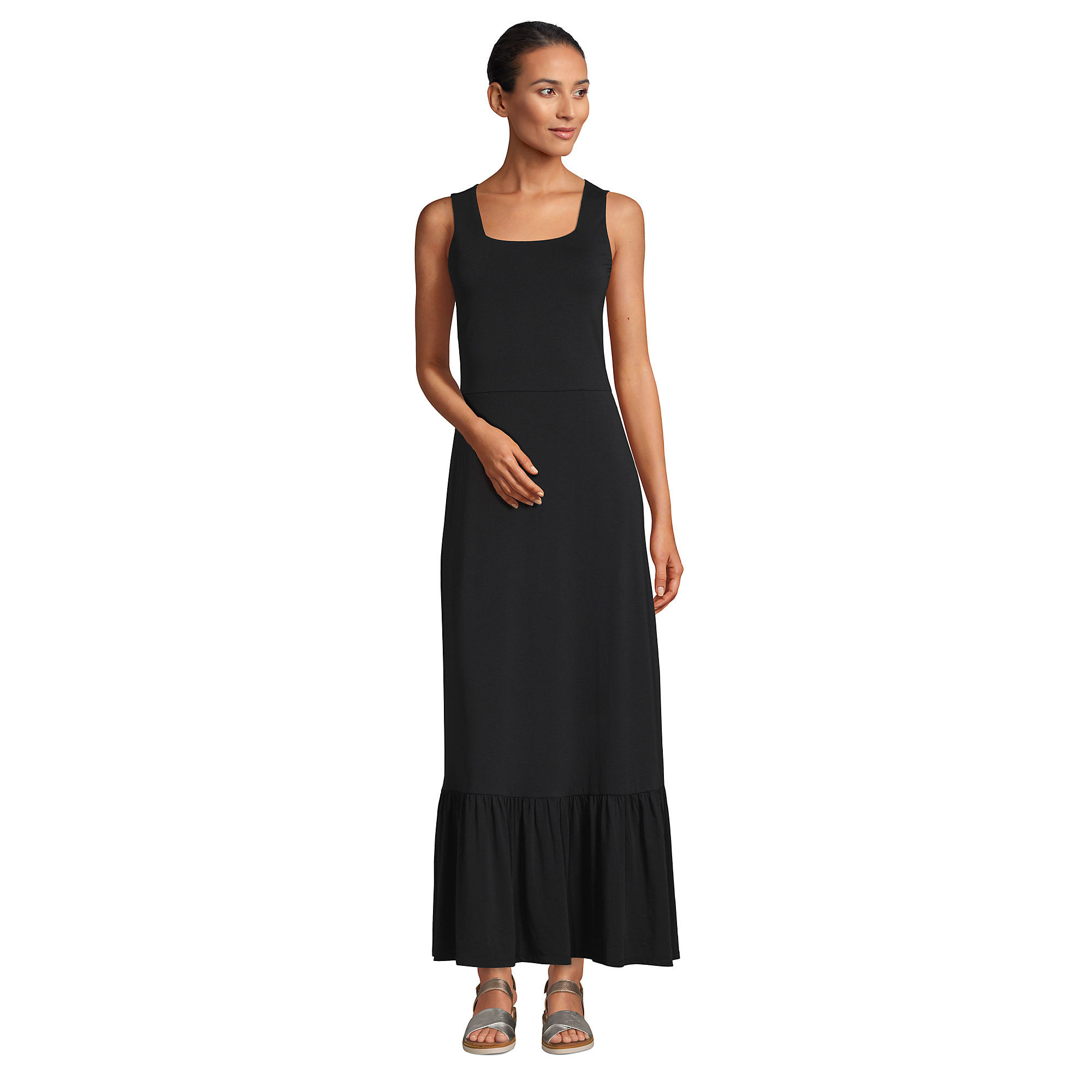 Women's Cotton Modal Square Neck Tiered Maxi Dress | Lands' End (US)