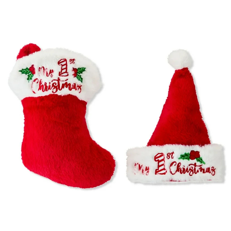 Red and White My First Christmas Santa Hat and Stocking Set, 2 Count, by Holiday Time | Walmart (US)