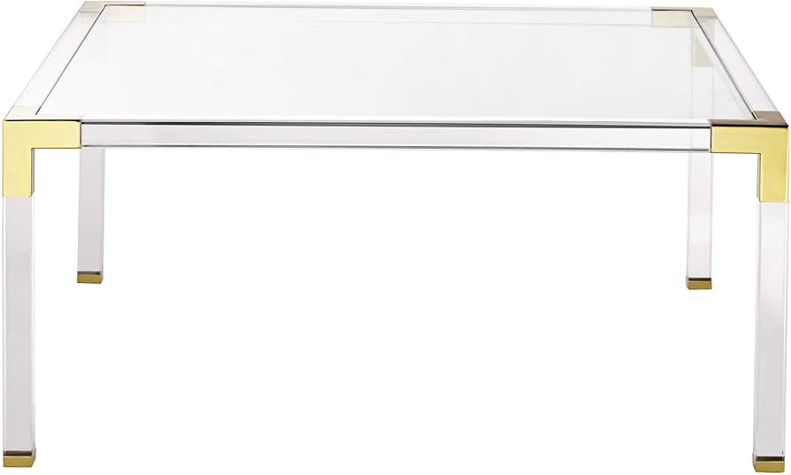 55 Downing Street Hanna Modern Glam Cast Acrylic Square Coffee Table 40" Wide Brilliant Gold Clea... | Amazon (US)