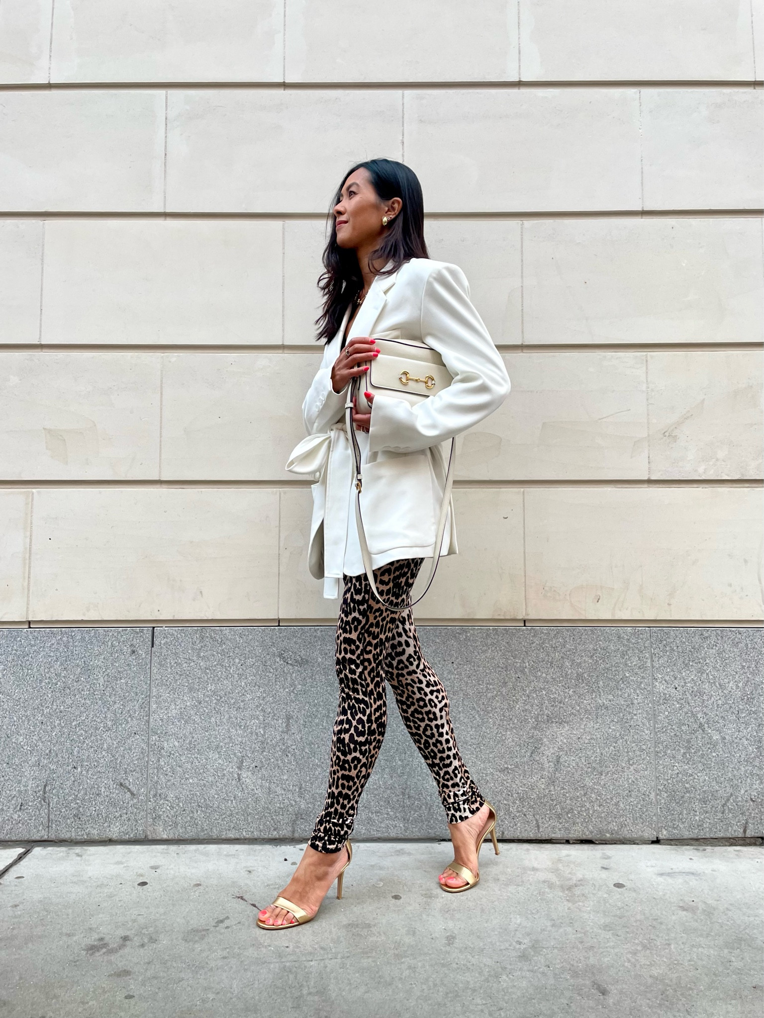 Sundabay white belted blazer size small 
Ganni leggings 
Gucci horsebit camera bag
Giavanni portofino heels 85cm

Most of my pieces are old so linked similar to create my look 

#LTKover40 #LTKeurope #LTKstyletip