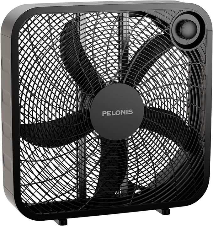 PELONIS 3-Speed Box Fan For Full-Force Circulation With Air Conditioner, Upgrade Floor Fan, Black | Amazon (US)