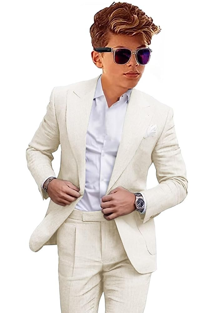 Boys Linen Suits Casual 2 Piece Summer Beach Wedding Tuxedo Suit for Boy Ring Bearer Outfit | Amazon (US)