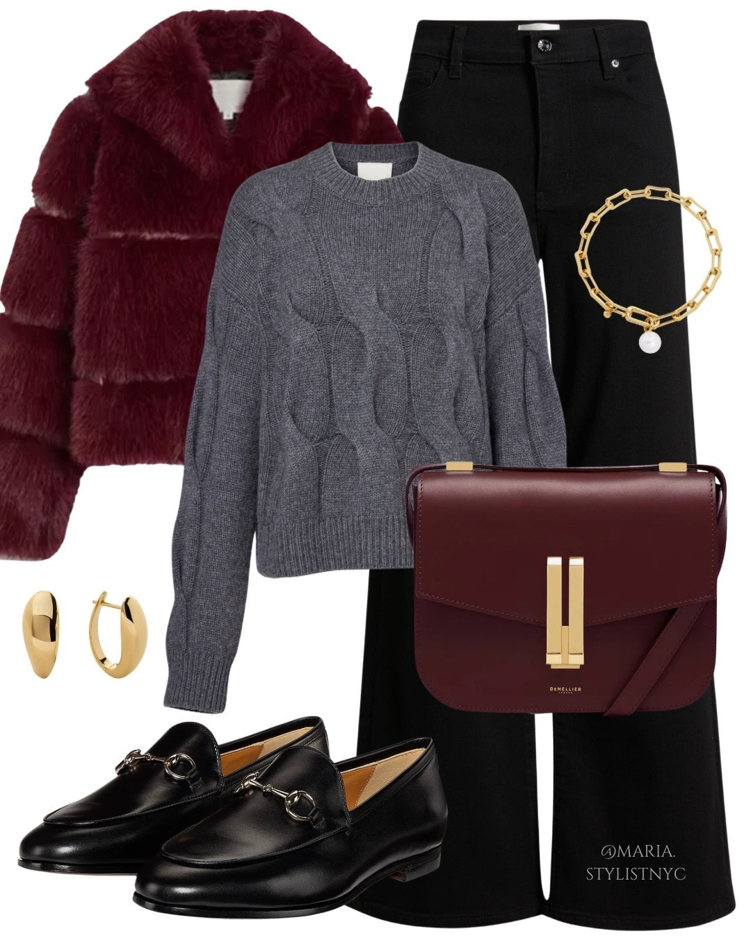 Burgundy Faux Fur Coat Jacket, Gray Sweater, Black Jeans, Loafers Outfit ♥️✨

#LTKShoeCrush #LTKSeasonal #LTKStyleTip