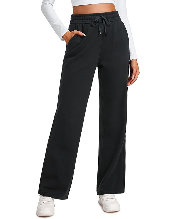 CRZ YOGA Cotton Fleece Lined Sweatpants Women Straight Leg Casual Lounge Sweat Pants for Women | Amazon (US)