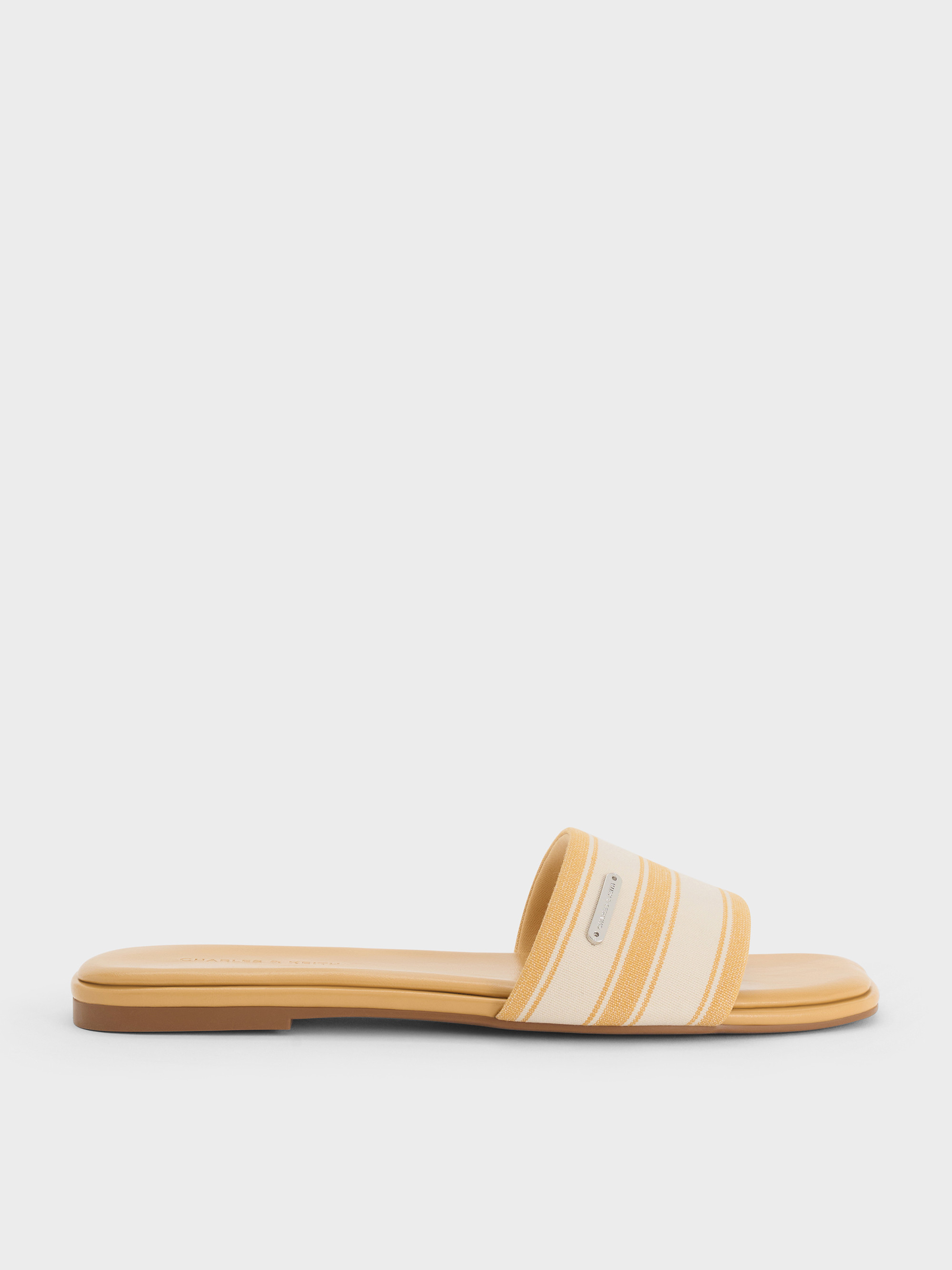 Yellow Striped Square-Toe Slide Sandals | CHARLES & KEITH UK | Charles & Keith UK