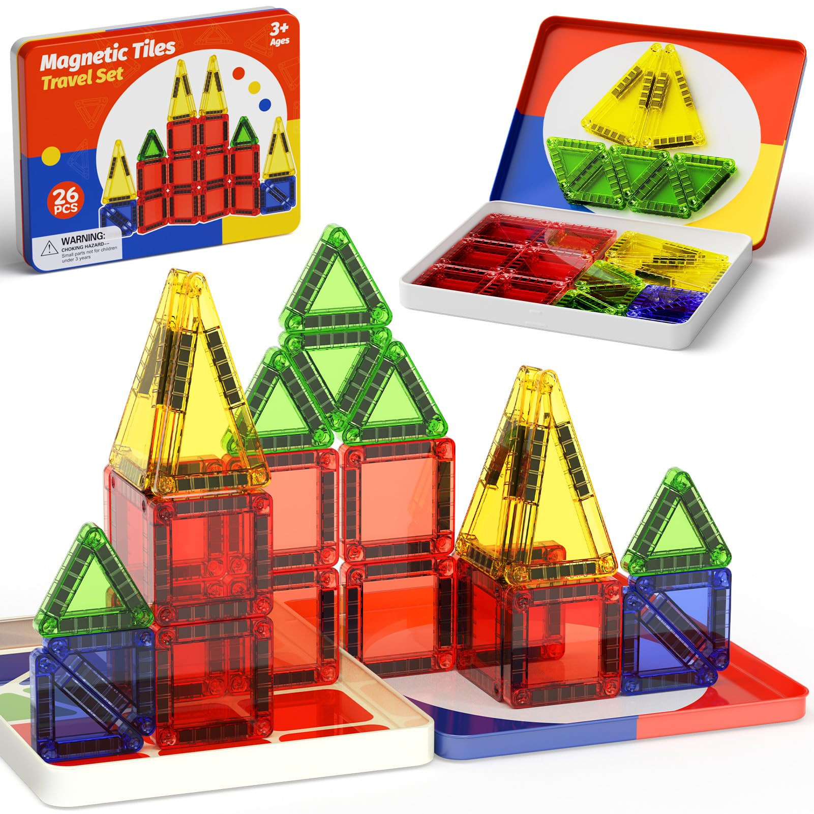 WMXDU Mini Magnetic Tiles with Iron Case, Magnetic Building Toys Kid's Travel Essential Portable ... | Amazon (US)