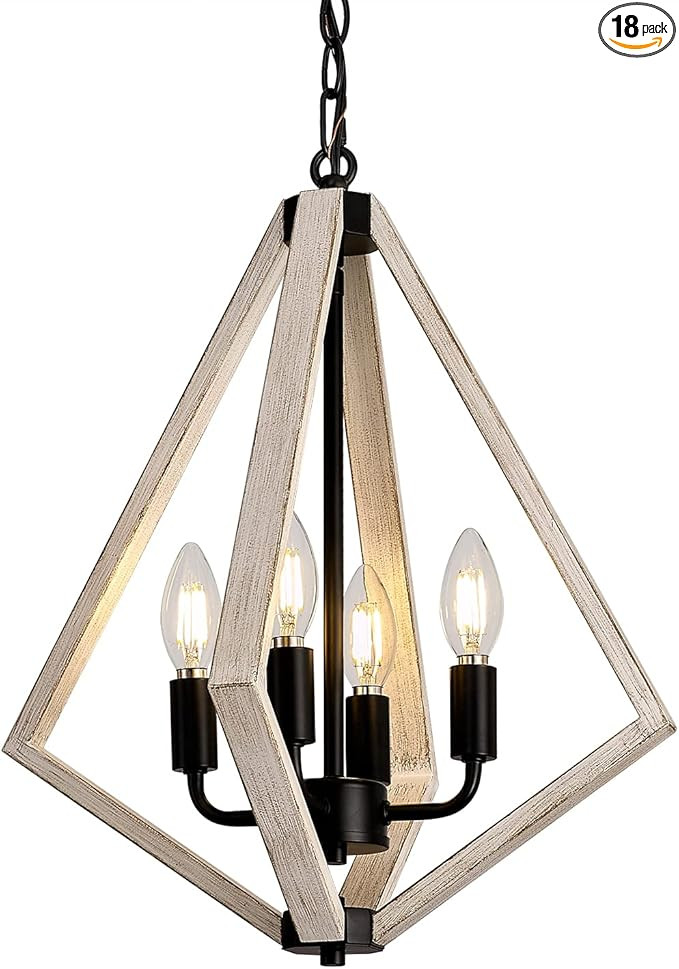 15.2" 4-Light Modern Farmhouse Chandelier, Rustic Flush Mount Ceiling Light Fixture, Adjustable H... | Amazon (US)