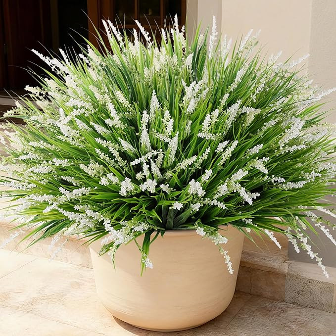 Ivydale 20PCS Artificial Plants Fake Flowers Monkey Grass for Outdoors,UV Resistant Realistic Whi... | Amazon (US)