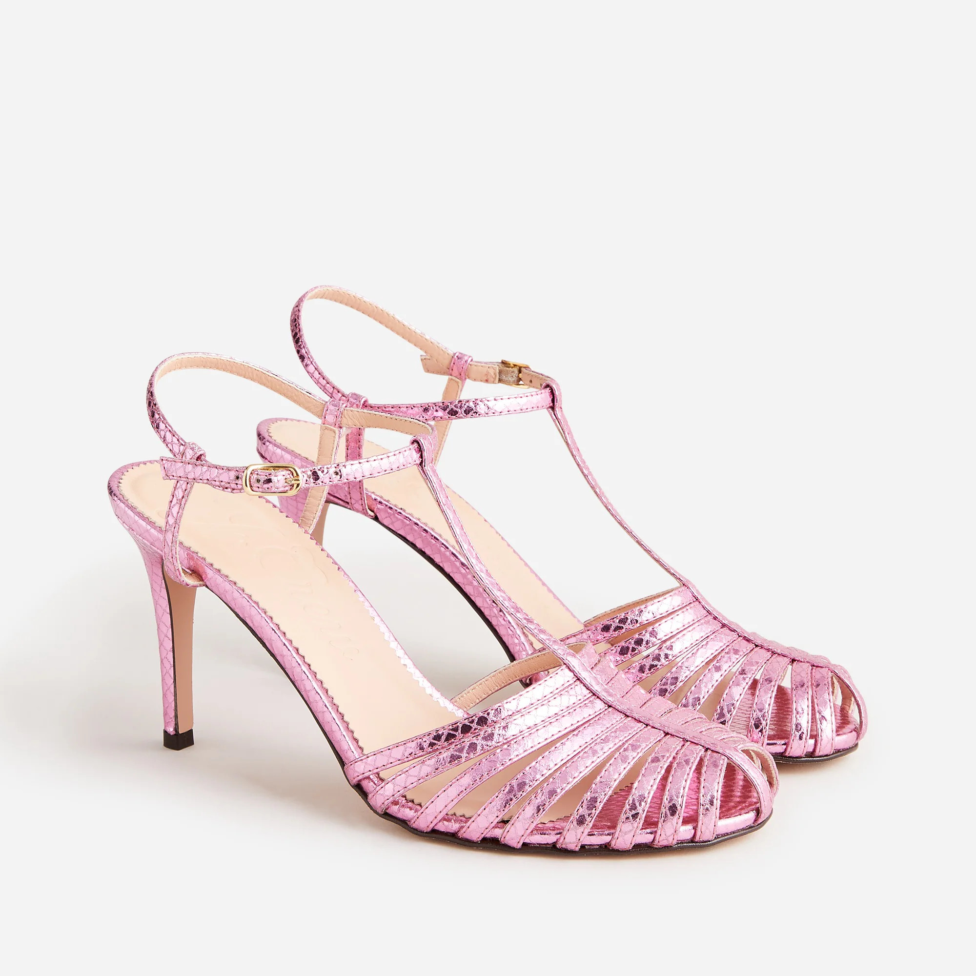 Rylie caged-toe heels in snake-embossed Italian leather | J. Crew US
