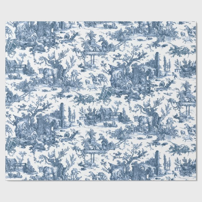 Vintage Rustic Farm French Toile-Blue & White Wrapping Paper | Zazzle | Zazzle