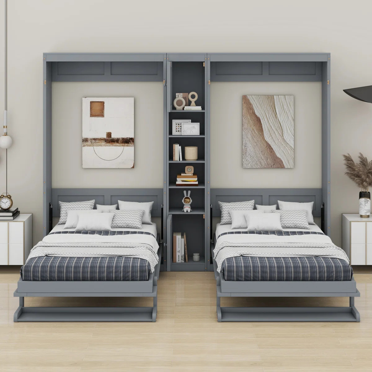 Dual Wall Murphy Beds With Cabinets And Shelves | Wayfair North America
