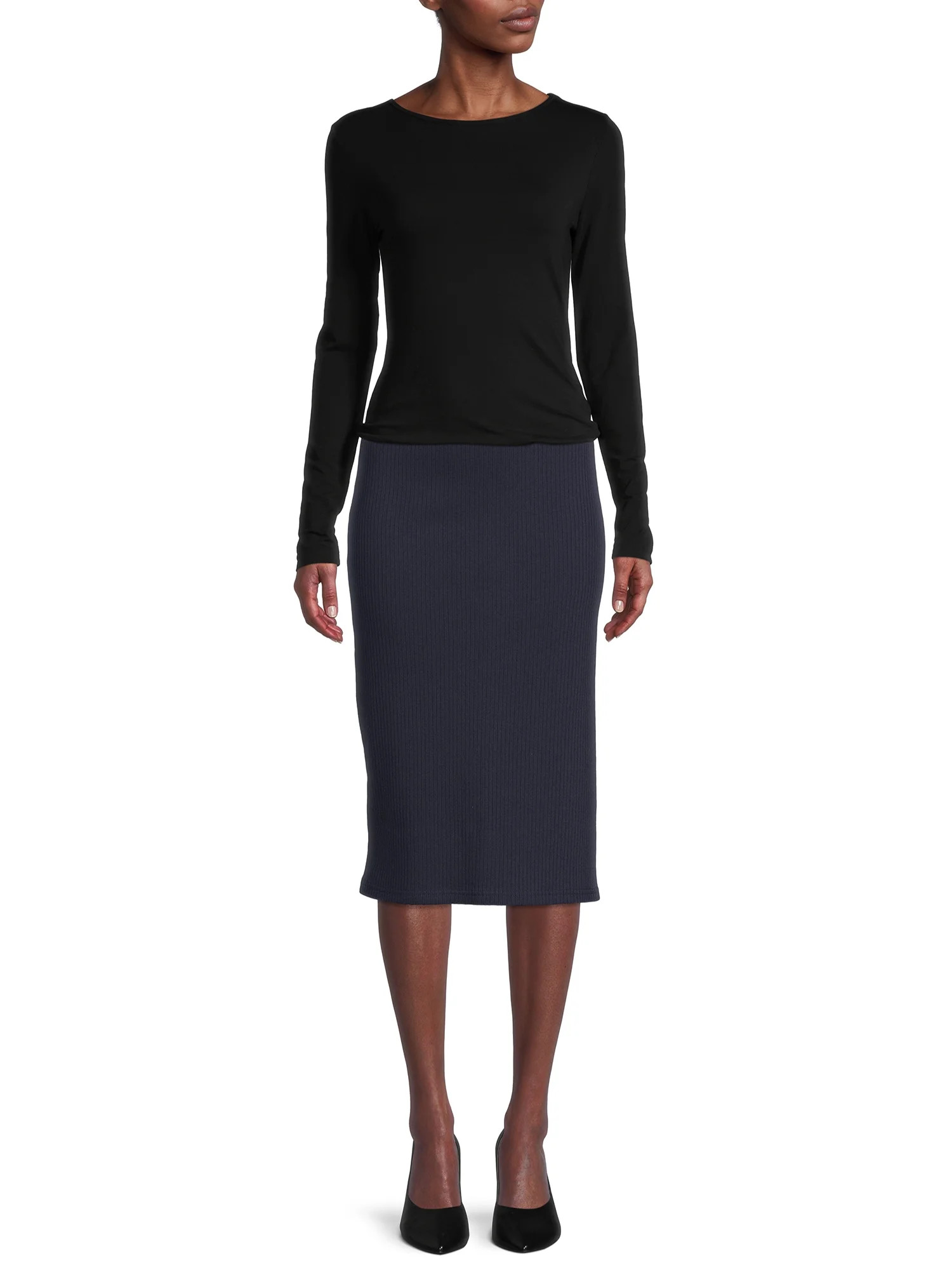 Time and Tru Women's Coordinating Knit Midi Skirt - Walmart.com | Walmart (US)