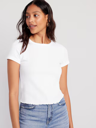 Lettuce-Edge Thermal-Knit Cropped T-Shirt for Women | Old Navy (US)