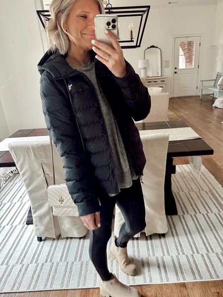 Favorite new jacket-perfect length and keeps you warm. Wearing size large. Pair flowy top with faux leather leggings 

#LTKitbag #LTKstyletip #LTKover40