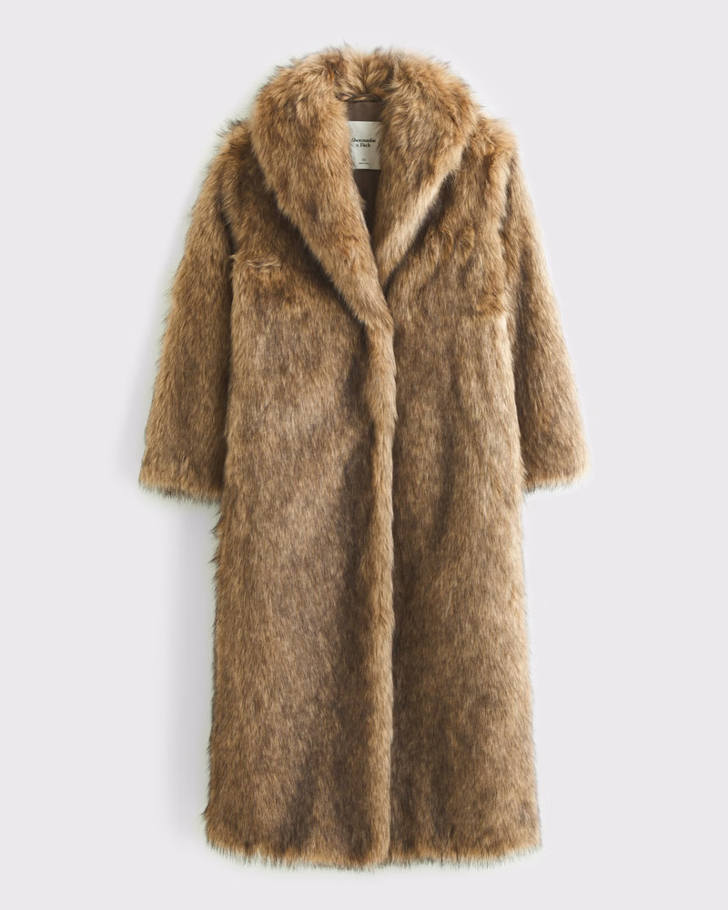 Abercrombie & Fitch Women's Full-Length Faux Fur Coat in Brown - Size L | Abercrombie & Fitch (US)