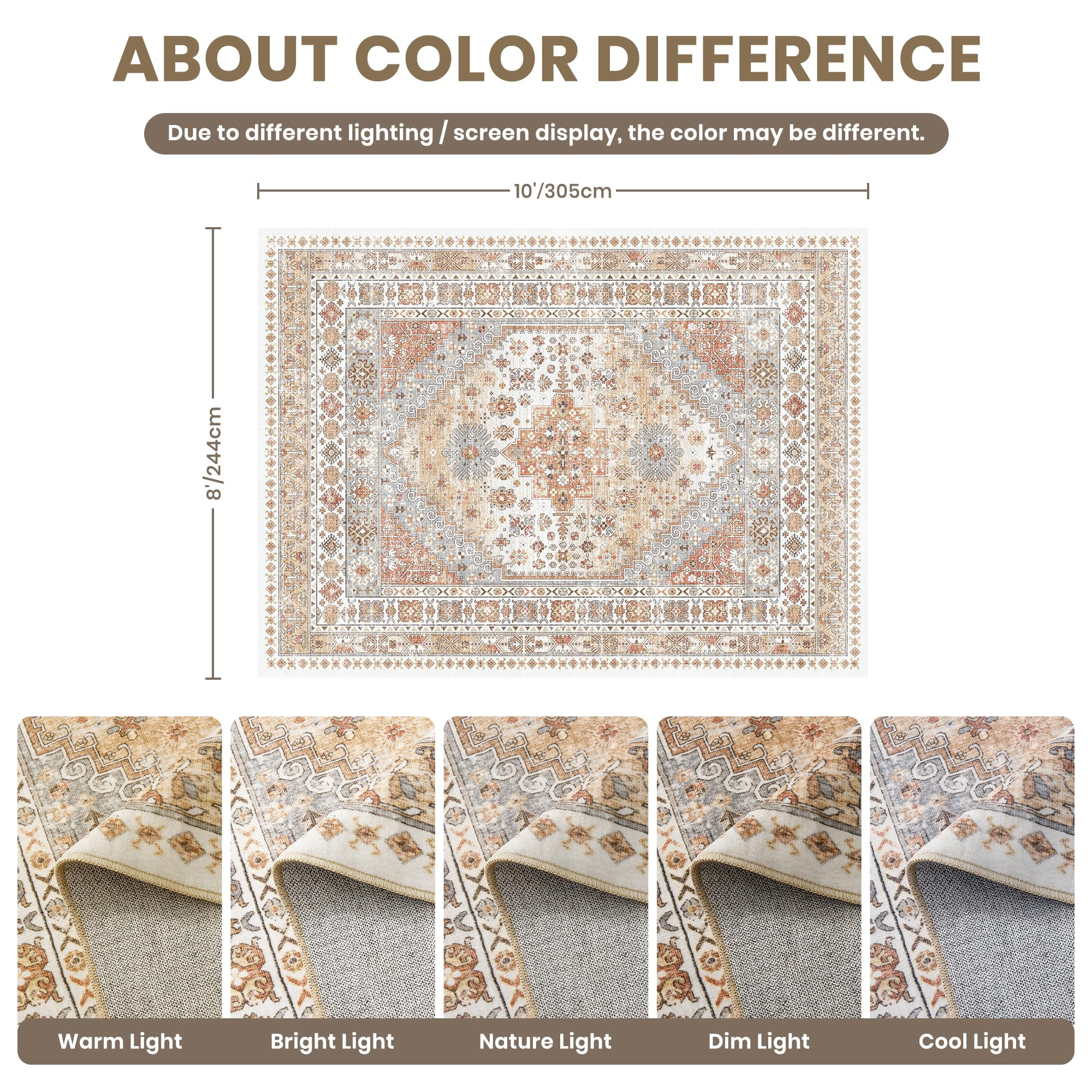 zesthome 8x10 Area Rugs for Living Room,Non-Slip Backing Washable Rugs,Vintage Large Area Rug，S... | Amazon (US)