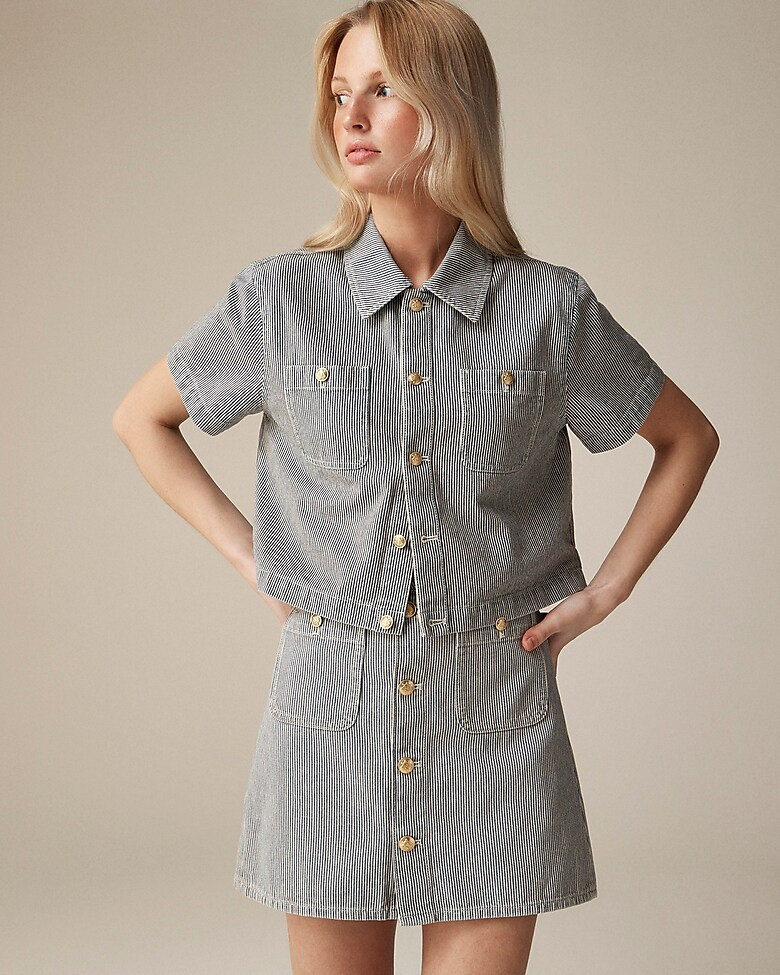 Denim button-up top in stripe | J. Crew US