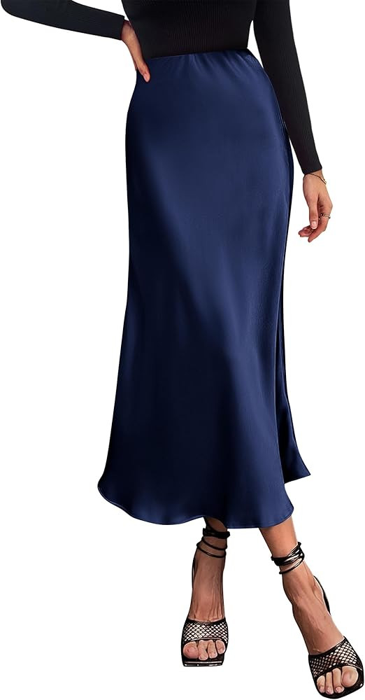 PRETTYGARDEN Women's Satin Skirts Dressy Casual 2025 Fall High Waisted Cocktail Wedding Flowy Ele... | Amazon (US)