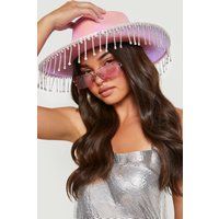 Womens Pink Rhinestone Tassel Trim Cowboy Hat - One Size | boohoo (US & Canada)