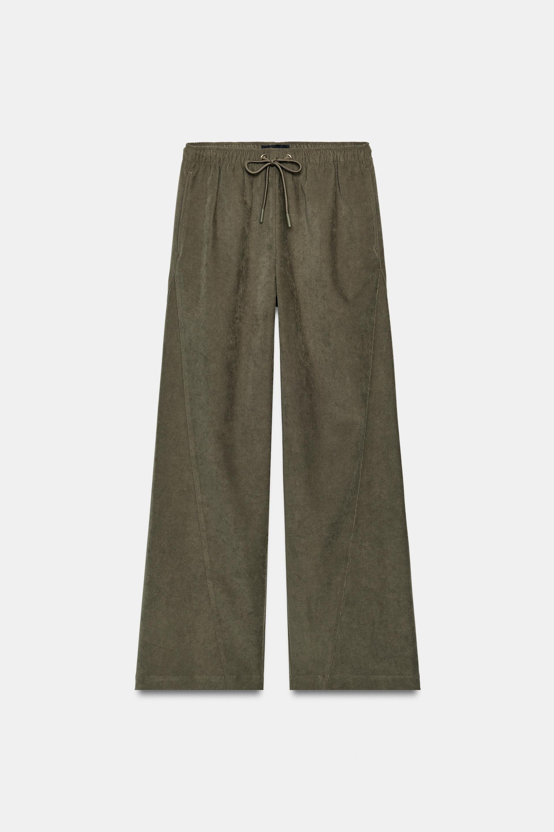 Zara - Wide-Leg Elastic Waist Pants - Khaki - M - Woman | Zara US