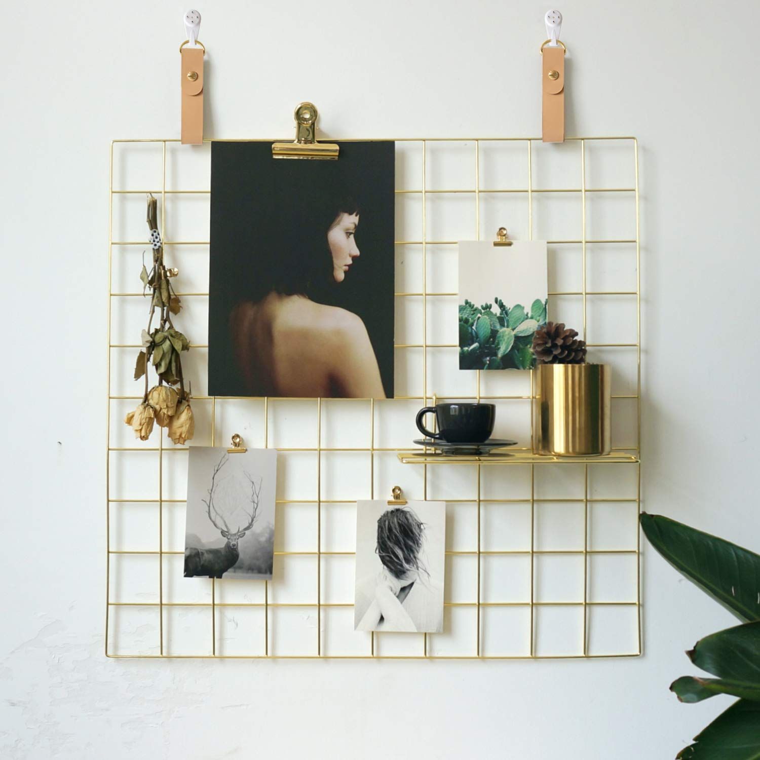 FRIADE Gold Wire Wall Grid Panel for Photo Display,Display Ledge,Wall Storage Organizer for Kitch... | Amazon (US)