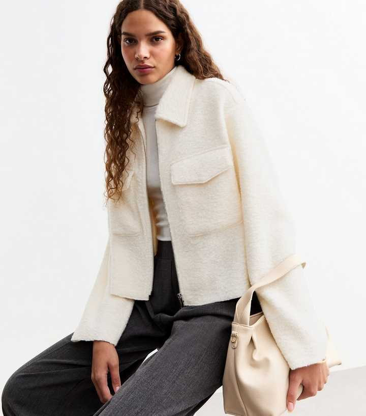 Cream Textured Zip Up Short Jacket 
						
						Add to Saved Items
						Remove from Saved Items | New Look (UK)